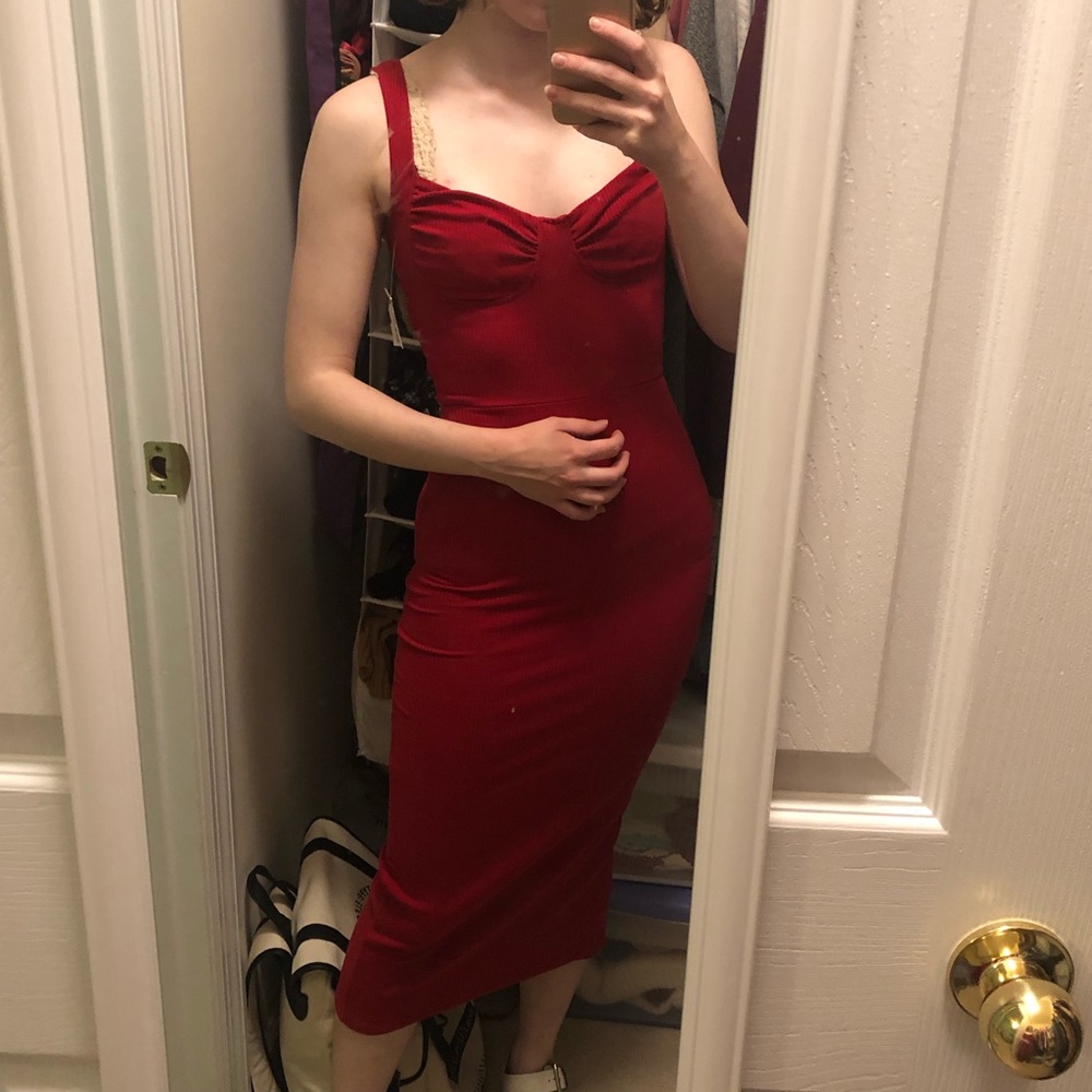 Reformation XS Red Bustier Midi Dress